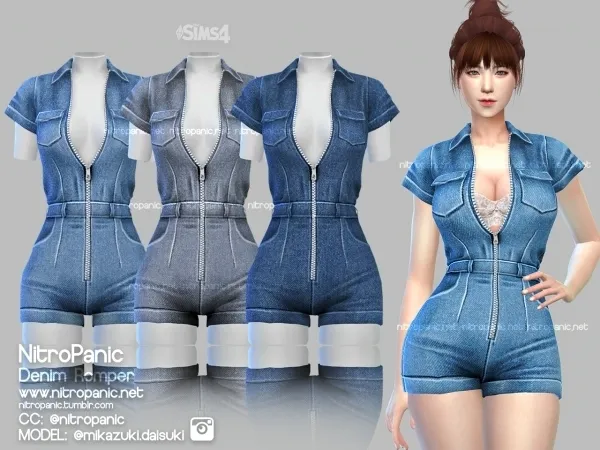 Alpha Denim Romper - The Sims 4 Custom Content