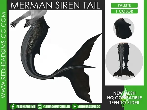 Alpha SIREN MERMAN TAIL by redheadsims - The Sims 4 custom content