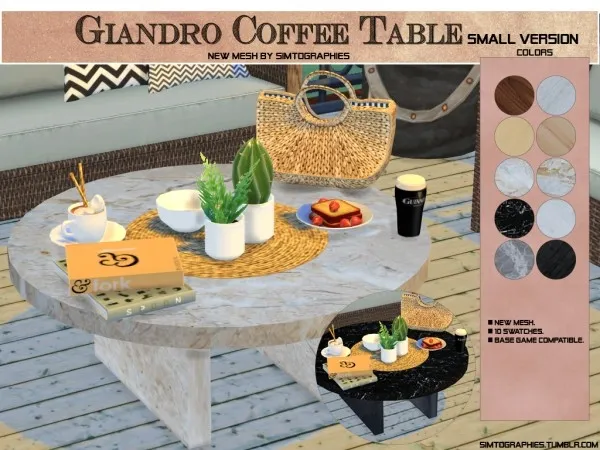 Alpha Giandro Coffee Table (Small Version) by simtographies - The Sims 4 Custom Content