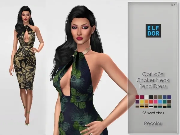 Alpha Gorillax3 Choker Neck Pencil Dress RC by elfdor - The Sims 4 Custom Content