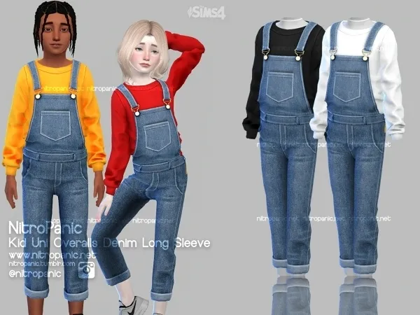 Alpha Kid Uni Overalls Denim Long Sleeve - The Sims 4 Custom Content