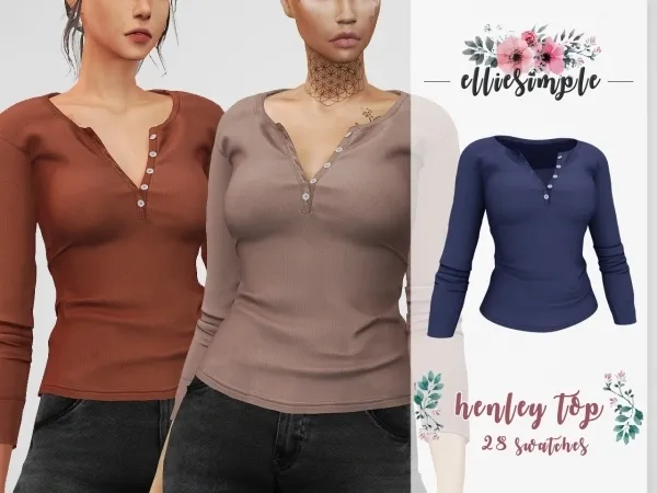 Alpha Elliesimple Henley Top - The Sims 4 Custom Content
