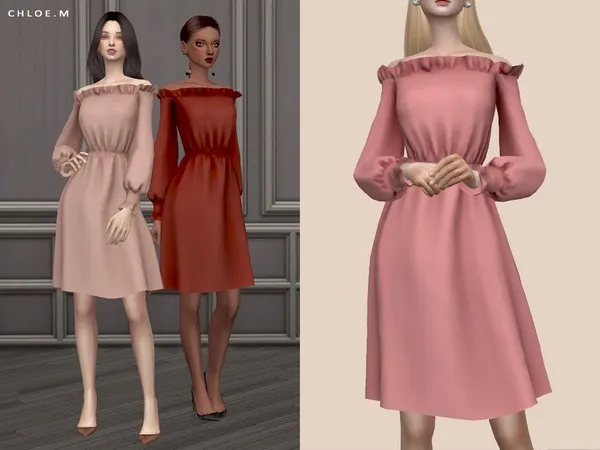 Mix ChloeM Off the Shoulder Dress - The Sims 4 Custom Content