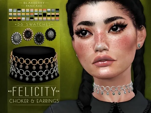 Maxis Match Blahberry Pancake Felicity Choker Earrings by blahberry-pancake - The Sims 4 Custom Content
