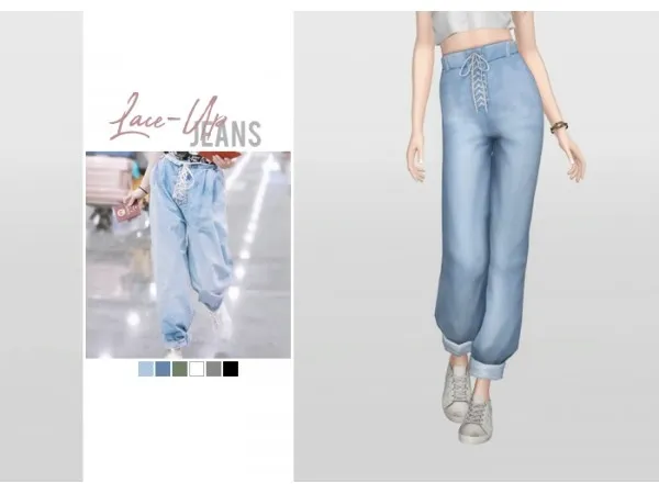 Maxis Match waekey Lace Up Jeans - The Sims 4 Custom Content