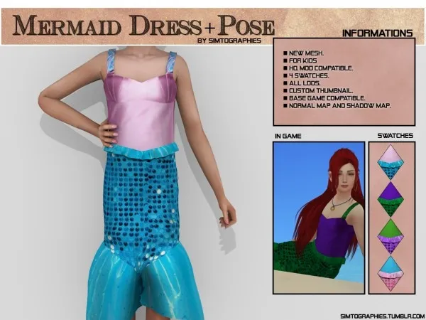 Alpha Mermaid Dress Pose by simtographies - The Sims 4 Custom Content