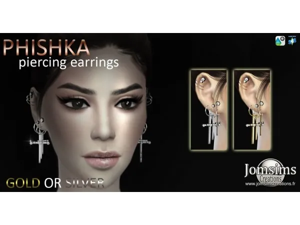 Alpha PHISHKA piercings Earrings by jomsimscreations - The Sims 4 Custom Content