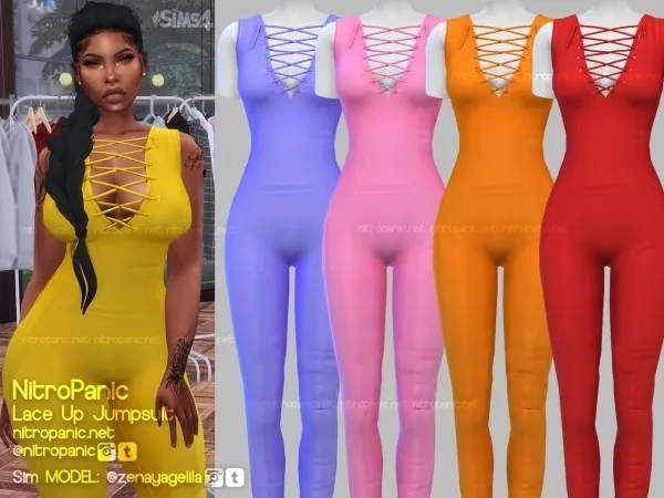Alpha Lace Up Jumpsuit Sleeveless - The Sims 4 Custom Content