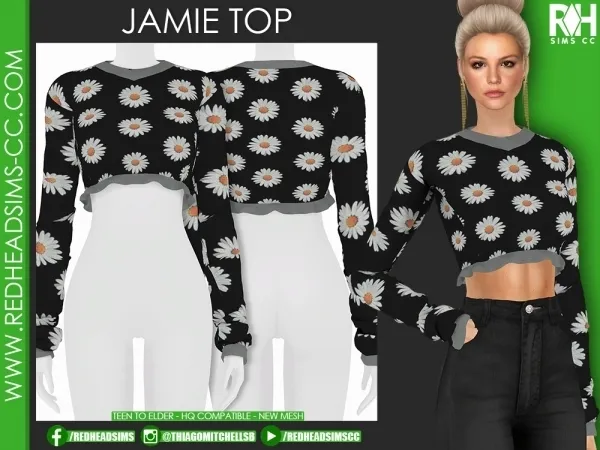 Alpha JAMIE TOP by redheadsims - The Sims 4 custom content