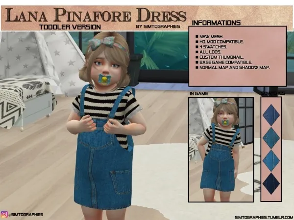 Maxis Match Lana Pinafore Dress (TODDLER VERSION) - The Sims 4 Custom Content