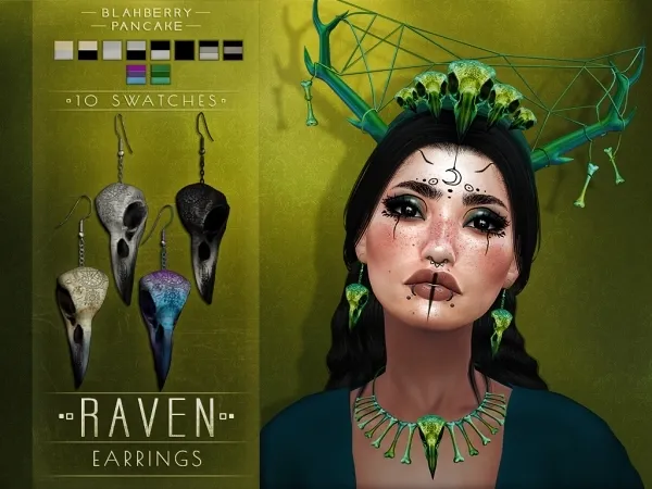 Mix Blahberry Pancake Raven Earrings by blahberry-pancake - The Sims 4 custom content