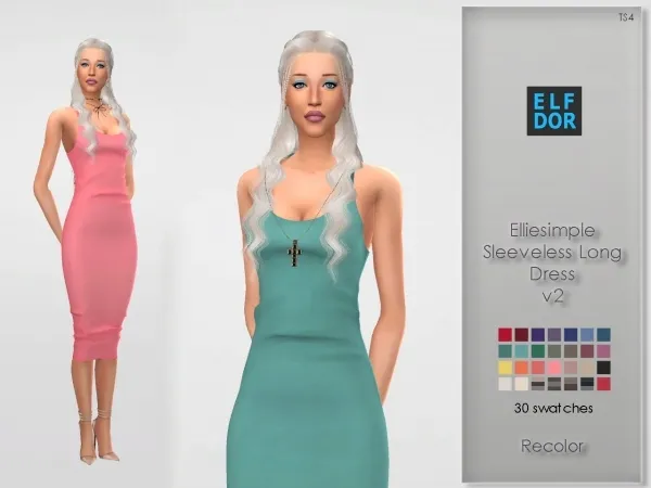 Alpha elliesimple sleeveless long dress rc v2 by elfdor - The Sims 4 Custom Content