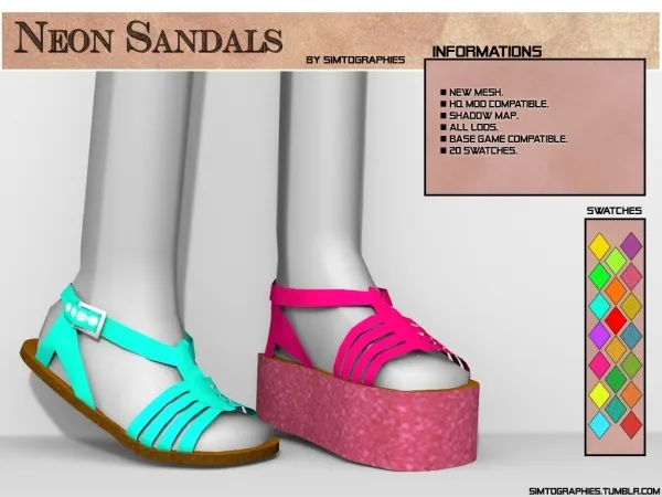Alpha Neon Sandals by simtographies - The Sims 4 Custom Content