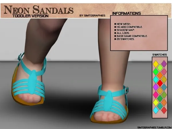 Alpha Neon Sandals (TODDLER VERSION) - The Sims 4 Custom Content