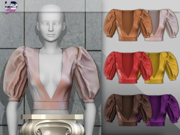Alpha PUFF SLEEVES CROP TOP by polygoncouture - The Sims 4 custom content
