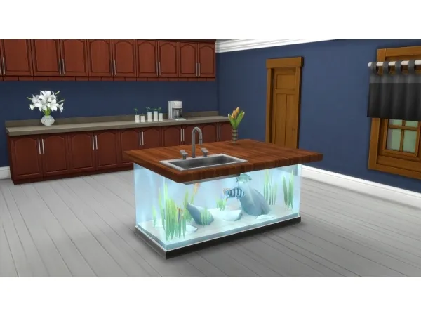 Maxis Match Aquarium Counter Island Base by Snowhaze - The Sims 4 Custom Content