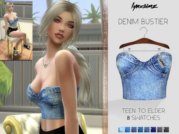 Alpha lynxsimz Denim Bustier - The Sims 4 Custom Content