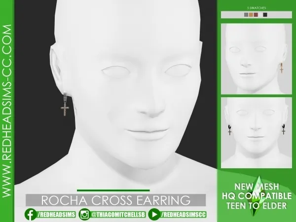 Alpha ROCHA CROSS EARRING - The Sims 4 Custom Content