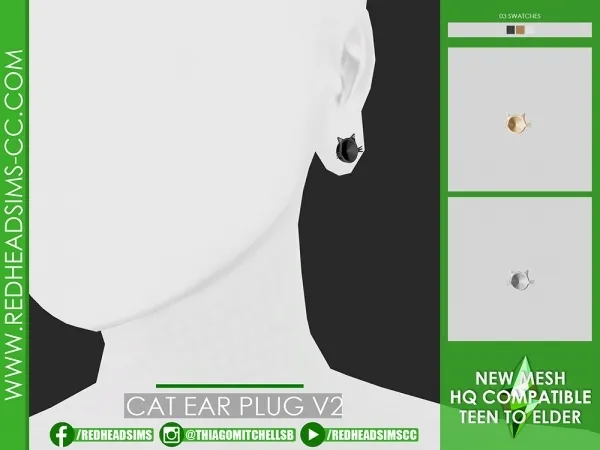 Alpha CAT EAR PLUG V2 by redheadsims - The Sims 4 custom content
