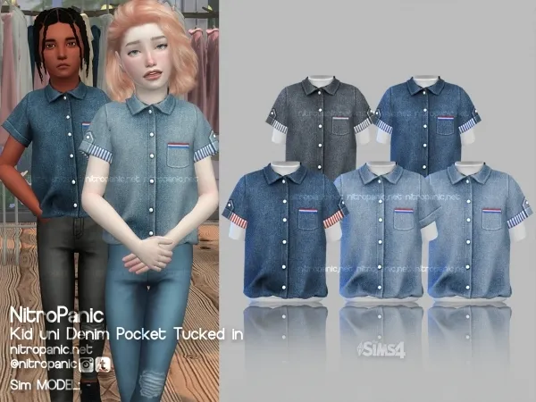 Alpha Kid uni Denim Pocket Shirt - The Sims 4 Custom Content
