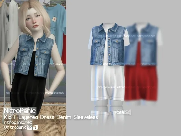 Alpha Kid F Layered Dress Denim Sleeveless - The Sims 4 Custom Content