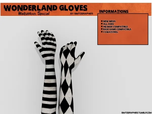 Alpha Wonderland Gloves Halloween Special by simtographies - The Sims 4 Custom Content