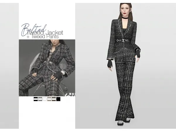 Maxis Match waekey Belted Tweed Jacket Tweed Pants - The Sims 4 Custom Content