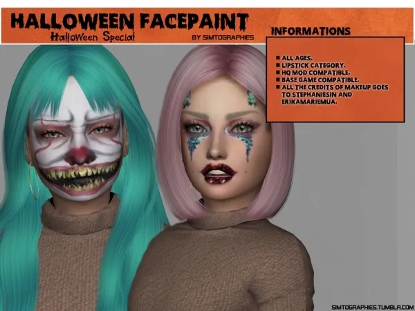 Alpha Halloween Facepaint Halloween Special - The Sims 4 Custom Content