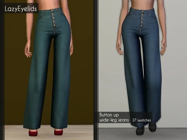 Alpha Button up wide leg jeans - The Sims 4 Custom Content
