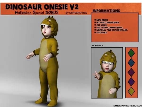 Alpha Dinosaur Onesie V2 - The Sims 4 Custom Content