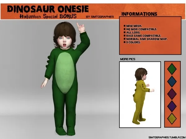 Alpha Dinosaur Onesie by simtographies - The Sims 4 Custom Content
