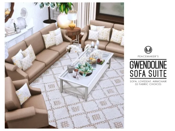 Maxis Match peacemaker Gwendoline Sofa Suite Classic Scroll Arm design - The Sims 4 Custom Content