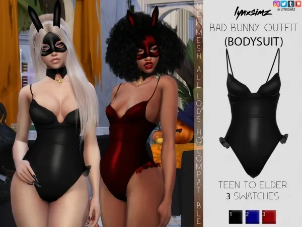 Alpha lynxsimz bad bunny set (bodysuit) - The Sims 4 Custom Content