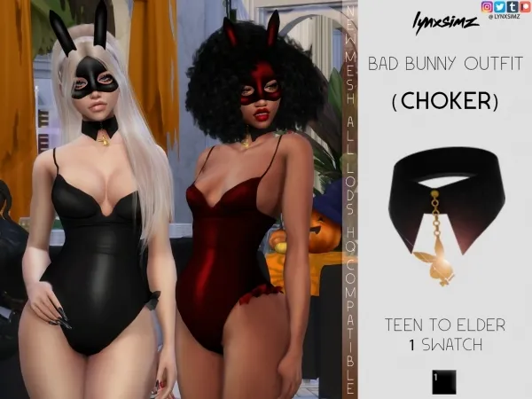 Alpha lynxsimz bad bunny set (choker) - The Sims 4 Custom Content