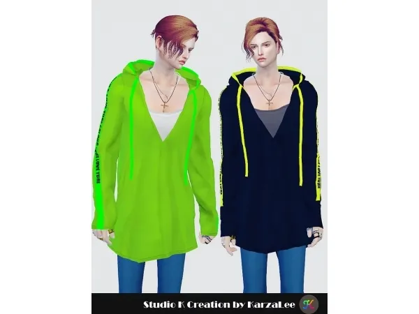Alpha iruto 82 V neck hoodie top - The Sims 4 Custom Content