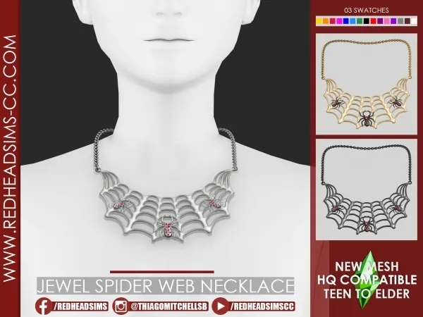 Alpha JEWEL SPIDER WEB NECKLACE by redheadsims - The Sims 4 custom content