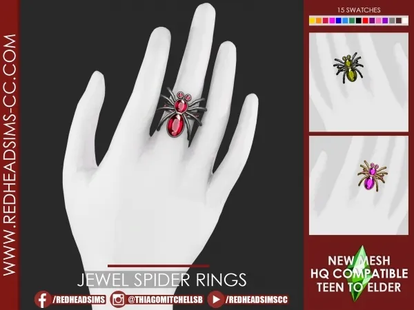 Alpha JEWEL SPIDER RINGS by redheadsims - The Sims 4 Custom Content