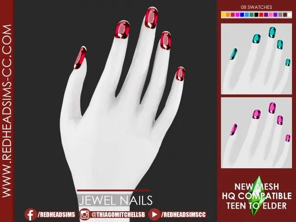 Alpha JEWEL NAILS by redheadsims - The Sims 4 custom content