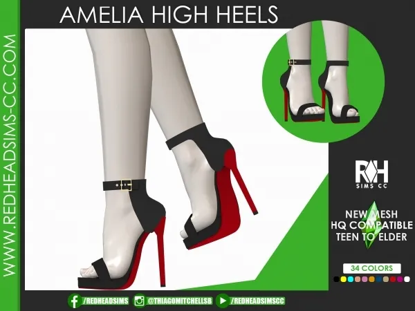 Alpha AMELIA HIGH HEELS by redheadsims - The Sims 4 custom content
