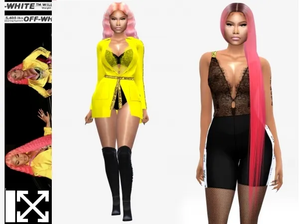 Alpha NICKI MINAJ Off White Satin Jacket with Lace Bodysuit and FOR WALKING Boots - The Sims 4 Custom Content