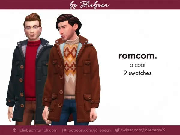 Maxis Match Romcom coat for men in 9 swatches by Joliebean by Joliebean - The Sims 4 Custom Content