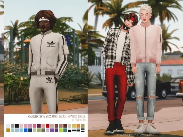 Maxis Match [helgatisha] Recolor SP15 Moschino JacketPantsTrack - The Sims 4 Custom Content