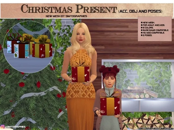 Alpha Christmas Present (Acc Obj e Poses) - The Sims 4 Custom Content
