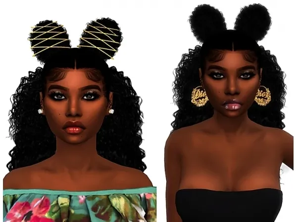 Alpha TWO CURLY PUFF HAIR XxBlacksims - The Sims 4 Custom Content