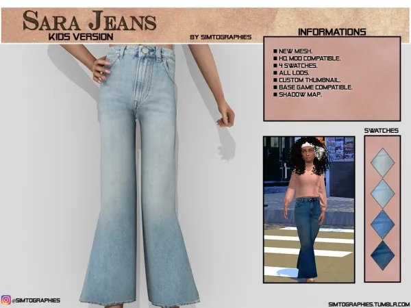 Alpha Sara Jeans (Kids Version) - The Sims 4 Custom Content