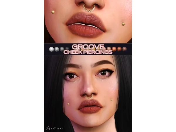 Mix GROOVE Cheek Piercings by Pralinesims JAN 2023 UPDATE - The Sims 4 Custom Content