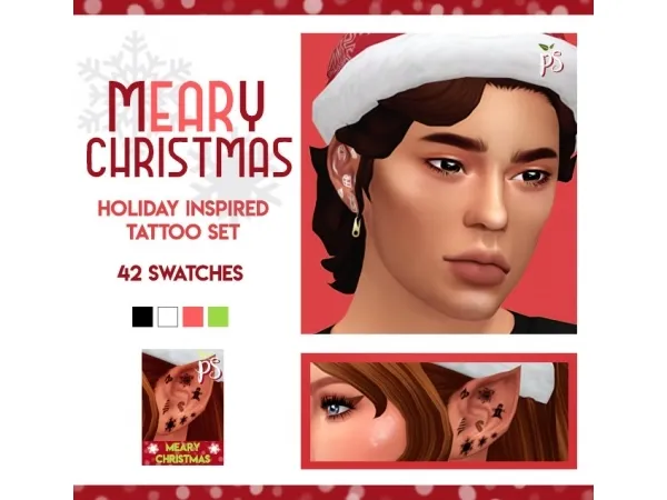 Mix Meary Christmas a holiday set of ear tattoos - The Sims 4 Custom Content