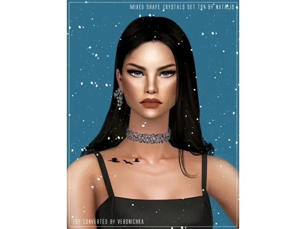 Advent calendar Day 8 Mixed shape crystals earringschoker 4t2 by nikaonishko - The Sims 2 Custom Content