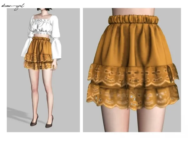 Alpha [ d r e a m g i r l ] r u f f l e t r i m s k i r t - The Sims 4 Custom Content