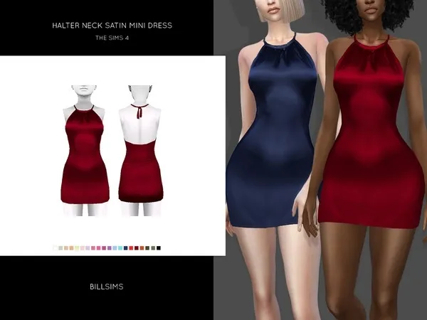 Maxis Match Halter Neck Satin Mini Dress by thesimsresource - The Sims 4 Custom Content